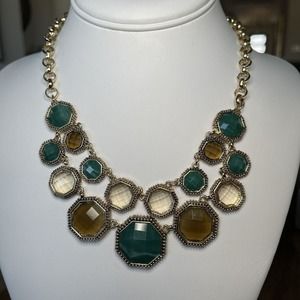 Signed Napier Green Gold Tone Statement Necklace Belcher Rolo Chain Adjustable